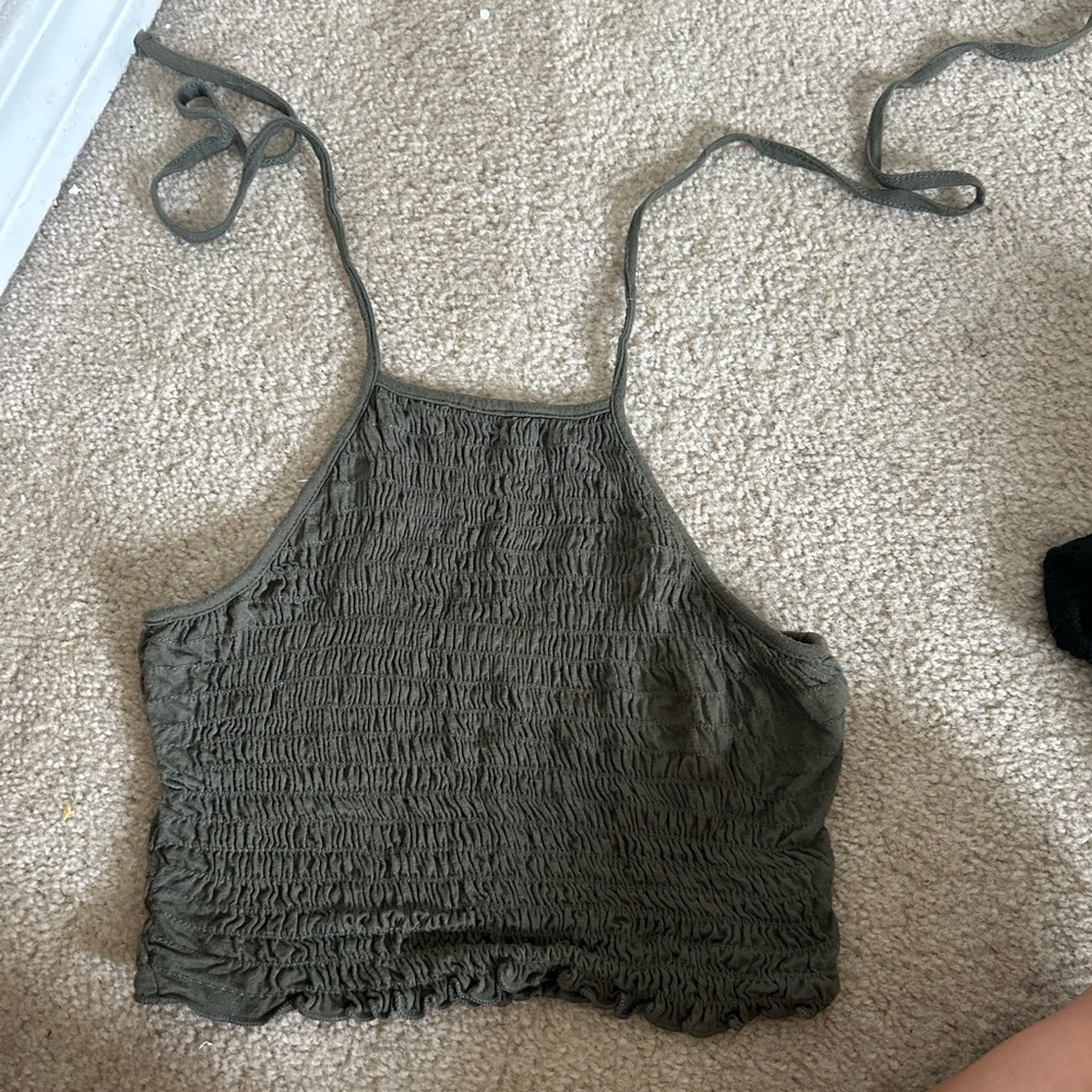 Full Tilt Olive Smocked Tank Top